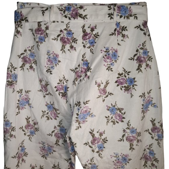High rise corduroy w/floral print & belt - Picture 8 of 11
